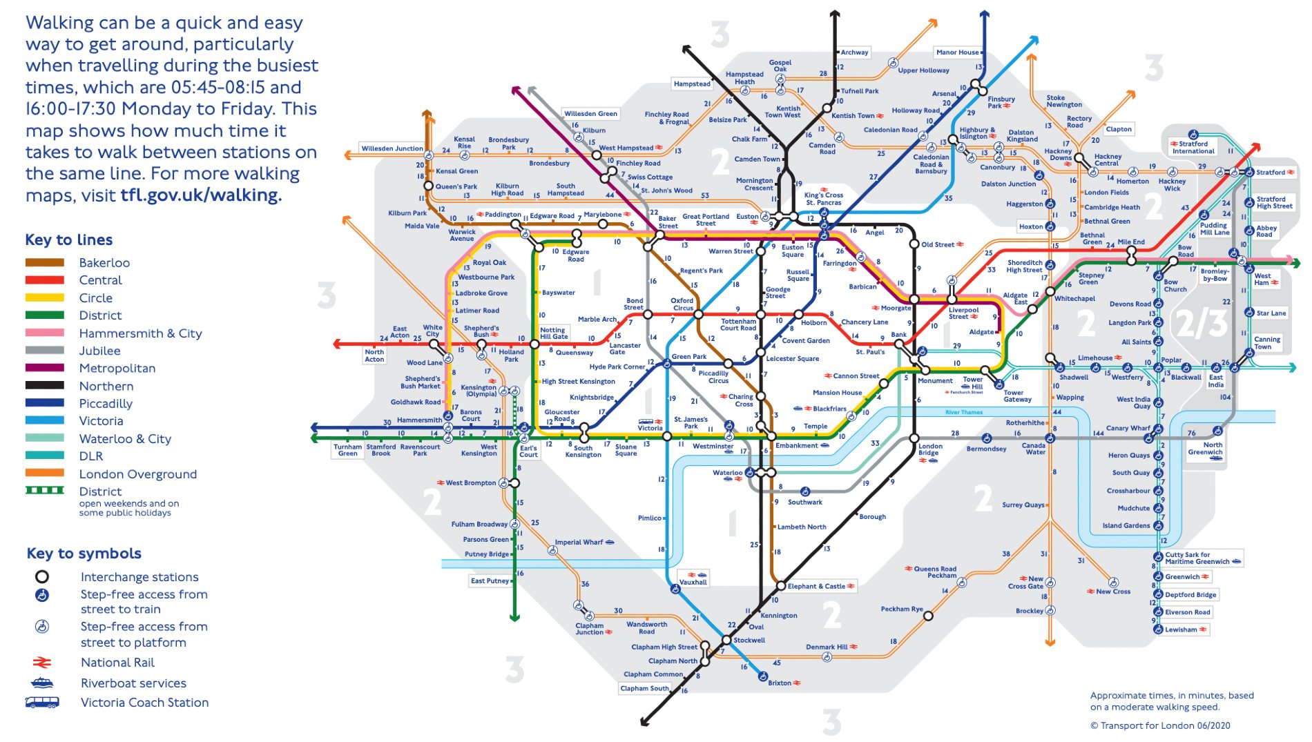 Walking Tube Map distanze a piedi metro Londra